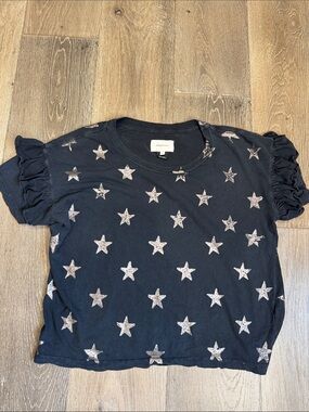 Current/Elliott Navy Star Ruffle Sleeve Tee AZ0819